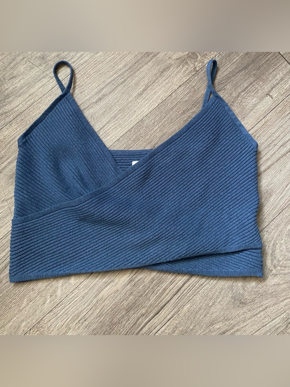 aerie Blue Ribbed Wrap Crop Tank